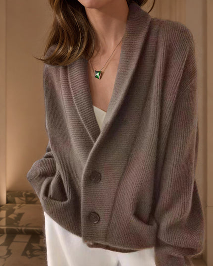 Retro Lapels Solid Color Long Sleeve Knitted Cardigan
