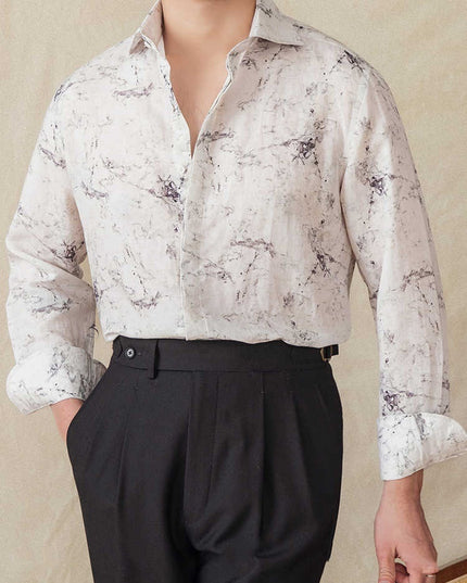 Thin Draping Breathable Long Sleeves Shirt Casual Retro Printed Shirt