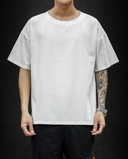 Japanese Large Size Cotton And Linen Solid Color Loose Short Sleeves