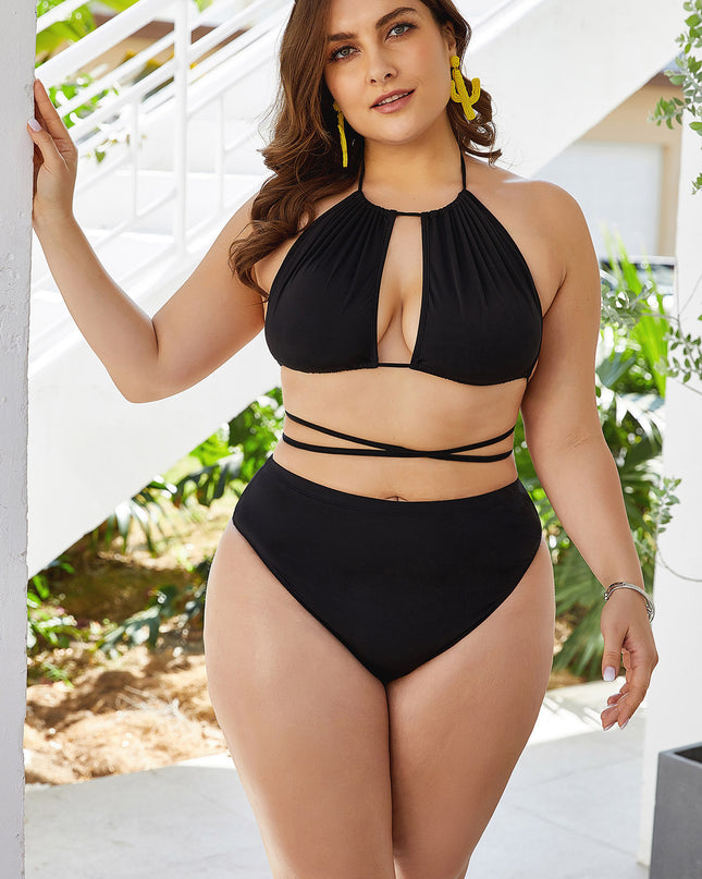 Amazon Foreign Trade Large Size 5XL New Black Sexy Bikini High Waist Slim Body Covering Belly Sexy Bikini