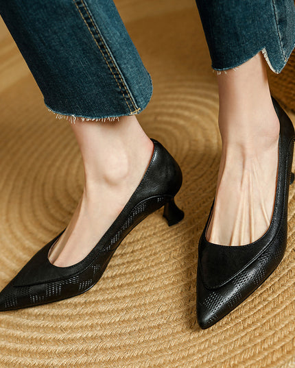 Soft Sheepskin Pointed Toe Stiletto Low-cut Shoes Women's Leather Shoes