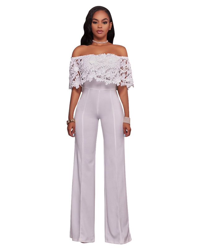 Sexy Tight One-neck Water-soluble Embroidered Jumpsuit