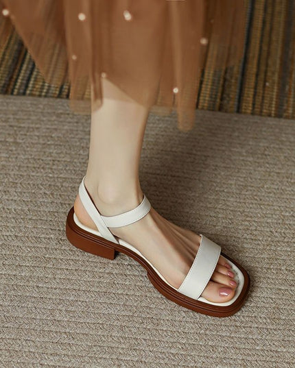 Women's Summer Flat Soft Sole Leather French Retro Platform Sandals