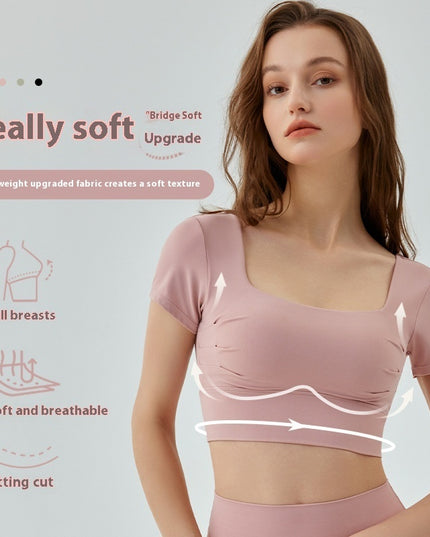 Hollow-out Beauty Back Yoga Short Sleeve Women's Removable Chest Pad Workout Top