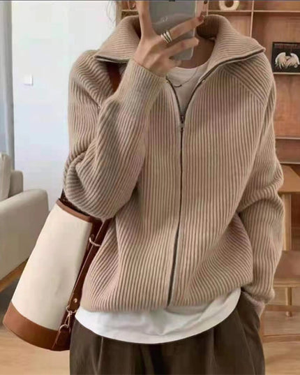 Loose Casual Laid-back Style Lapel Sweater Coat