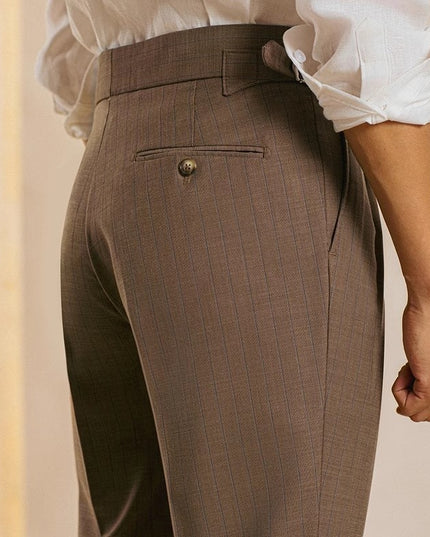 Striped High-waisted Trousers Casual Business Buckle Adjustable Pants