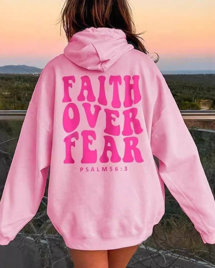 New Letter Print Pullover Hooded Sweater