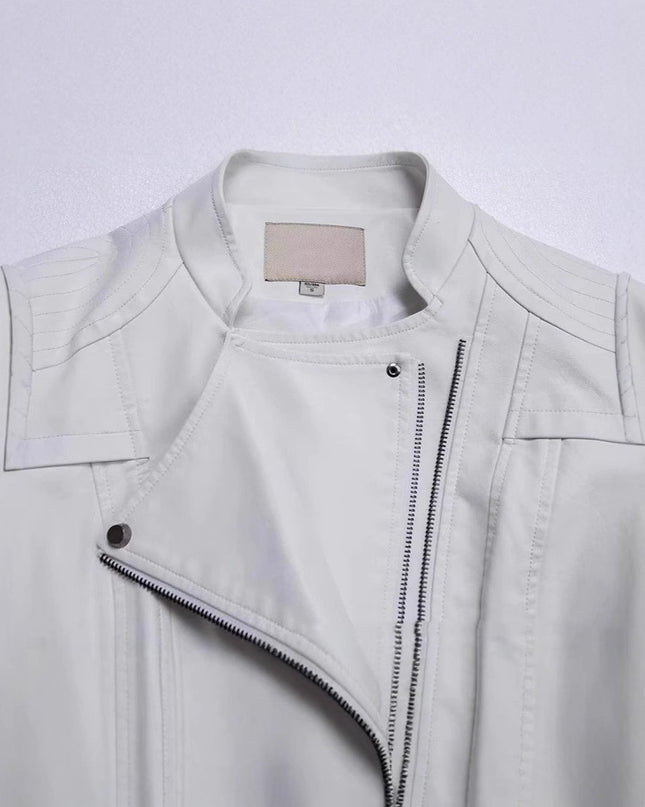 New Women's Leather Top Coat European And American Fashion Motorcycle Slim Fit Short Leather Jacket Jacket Zipper One Generation