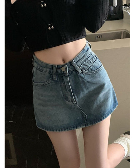 Retro Denim Skirt Women's Pants Skirt High Waist Slim Short Skirt