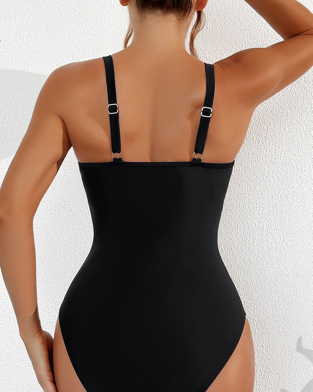 Pure Color Mesh Halter Bikini One-piece Swimsuit