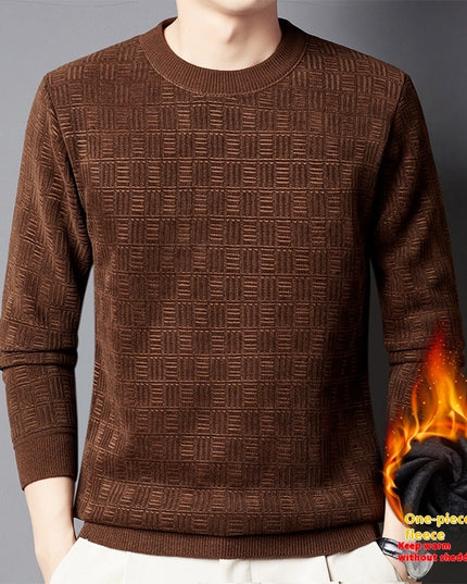 Men's Jacquard Long Sleeve Fleece-lined Thick Warm Sweater