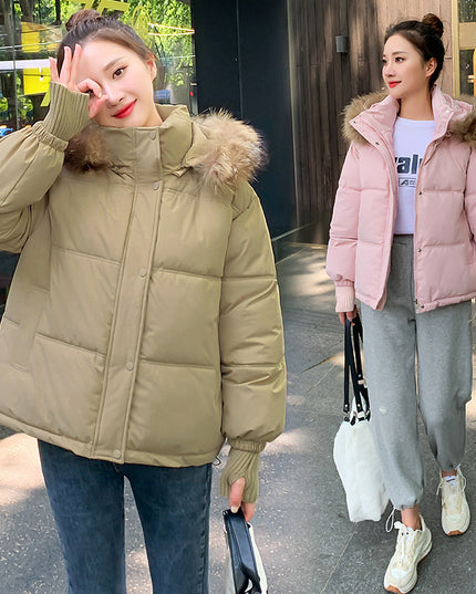 Loose Hooded Gloves Thickened Thermal Quilted Jacket Coat For Women