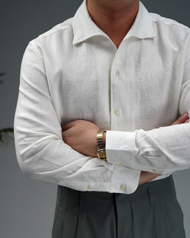 Linen One-piece Collar Business Casual Men's Breathable Long Sleeves Shirt