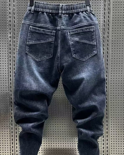 Fleece Padded Jeans Washed Loose Elastic