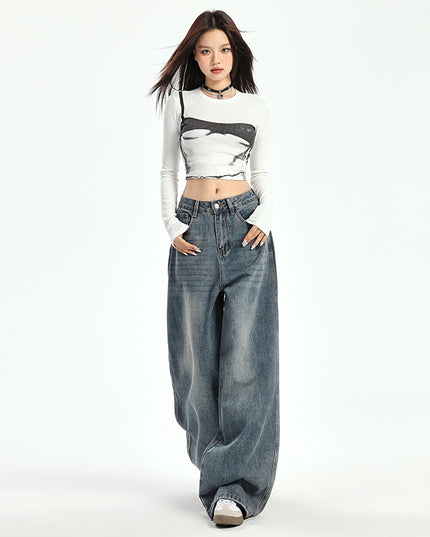Women's American-style Retro Loose Wide-leg Pants