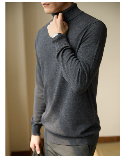 Pure Wool Turtleneck Sweater Men Thermal Slim Fit