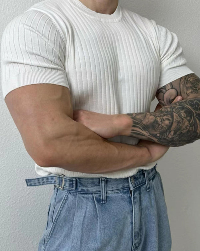 Solid Color Printing Knitted Half Sleeve Top