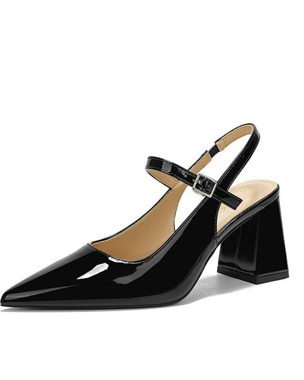 Retro Pointed Toe Women's High Heels Chunky Heel Sandals