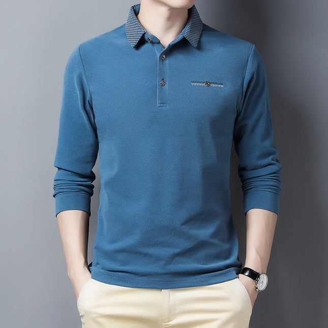Thickened Bottoming Shirt Middle-aged Lapel De Velvet Solid Color Long-sleeved T-shirt