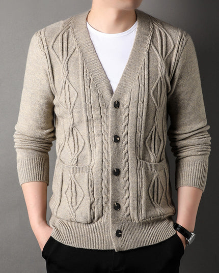 Knitted Cardigan Rhombus Loose Casual Sweater Coat Men