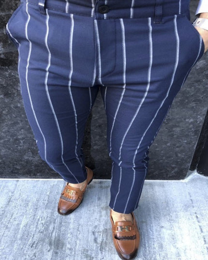 Spring And Autumn Slim Fit Men's Business Casual Pants Long Pants 3D Plaid