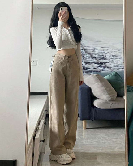 High Waist Wide Leg Jeans Ins Retro Loose Straight Mopping Pants