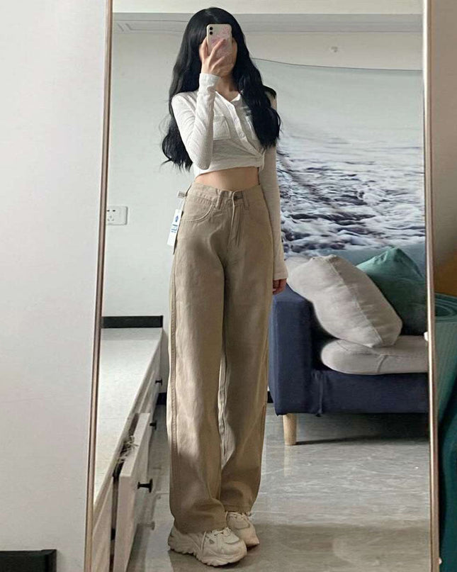 High Waist Wide Leg Jeans Ins Retro Loose Straight Mopping Pants