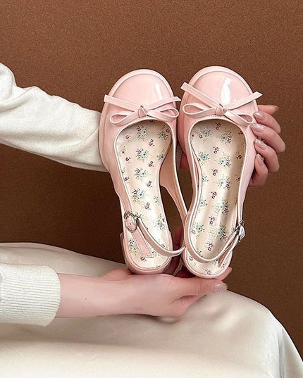 Summer New All-match Bow Satin Toe Cap Slingback Sandals