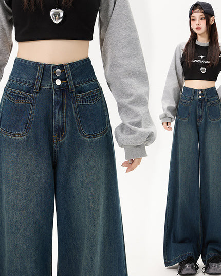 New Simple High Waist Casual Straight-leg Jeans For Women