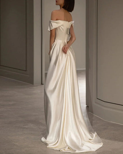 French White Off-shoulder Light Wedding Dress