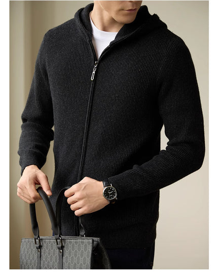 Men's 100 Pure Wool Hooded Cardigan New Autumn And Winter Sweaters