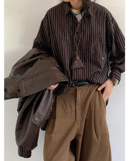 Spring And Autumn Japanese Retro Striped Shirt