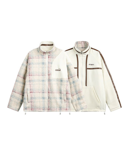 Preppy Style Plaid Double-sided Wear Winter Cotton Dress Women's Vintage Lamb Wool Coat