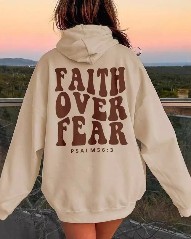 New Letter Print Pullover Hooded Sweater