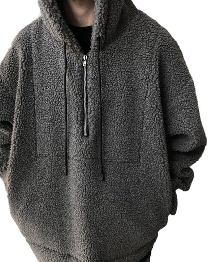 Cotton And Thickening Fleece Hoodie Imitation Lamb Wool Hooded Jacket