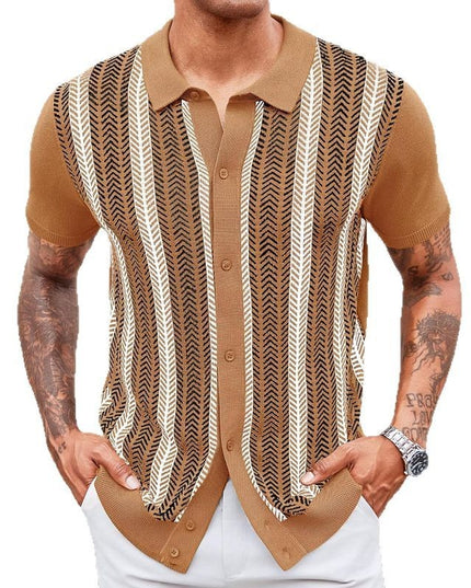 Men's Casual Striped Jacquard Sweater