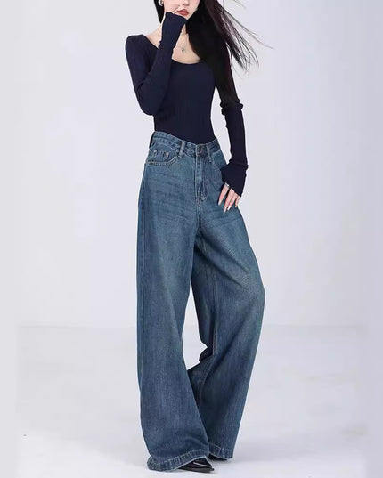 Women's Loose Jeans Straight Mopping Pants