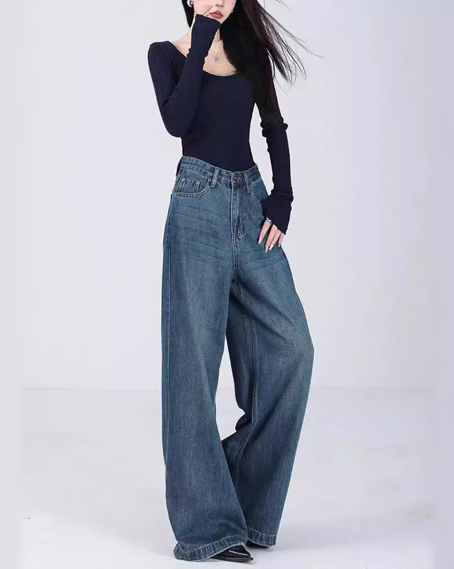 Women's Loose Jeans Straight Mopping Pants