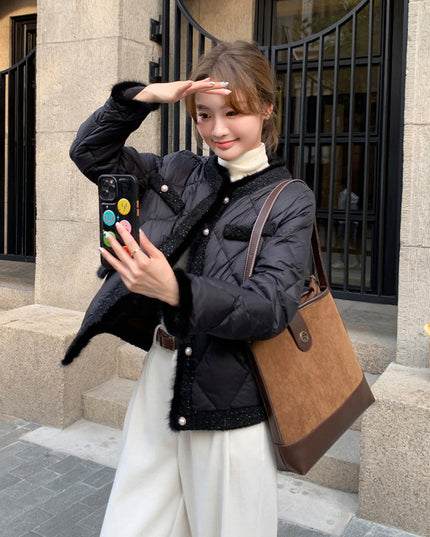 High-grade Short Quilted Mink Fur Classic Style Down Jacket Women's Coat