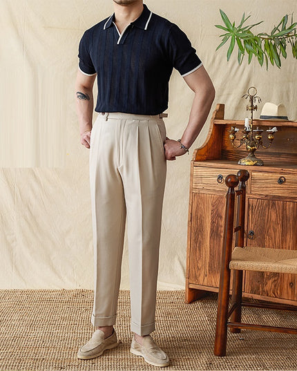 Summer Knitted Scissors Collar Short Sleeve POLO Men