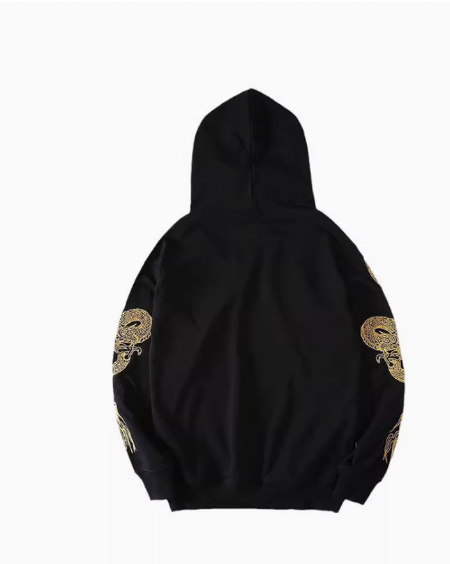 Autumn Winter High-end Hoodie Men's Pure Cotton Golden Dragon Embroidery Loose Hooded Trend Coat