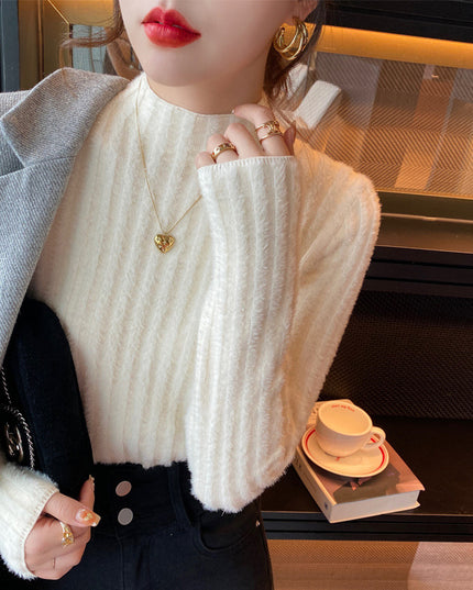 High-grade Fleece-lined Half-high Collar Knitted Bottoming Shirt Inner Wear Sweater