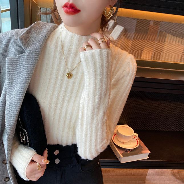 High-grade Fleece-lined Half-high Collar Knitted Bottoming Shirt Inner Wear Sweater