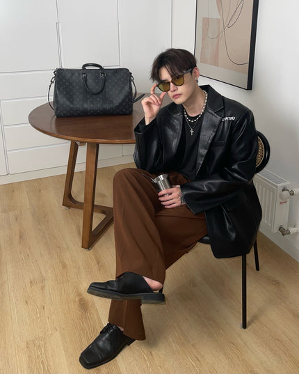 High-quality Embroidered Retro Pu Leather Shoulder Pad Suit