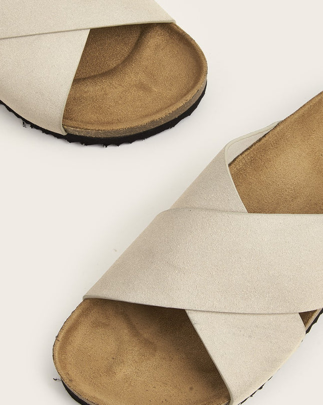 European And American Plus Size Khaki Round Toe Cross Roman Style Slip-on Flat Sandals