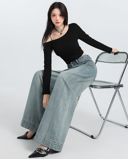 Spring New Straight Pants Mopping Jeans Trousers Lengthened