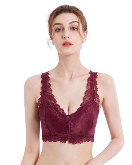 Cross-border Front Buckle Bra Front Zipper Sexy Lace Bra Vest Bra Upper Support Thin Underwear