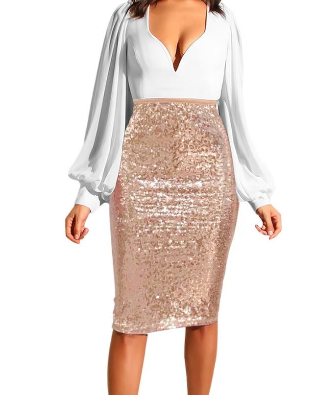 Women's Pure Color Sequins Fashion High Waist Slim Fit Hip Raise Casual Skirt