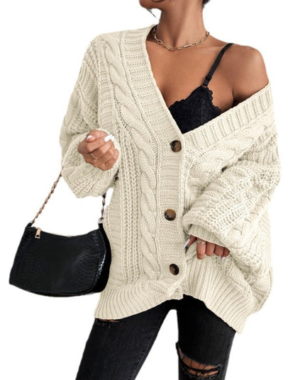V-neck Sweater Women's Retro Fashion Loose Twist Knitted Coat