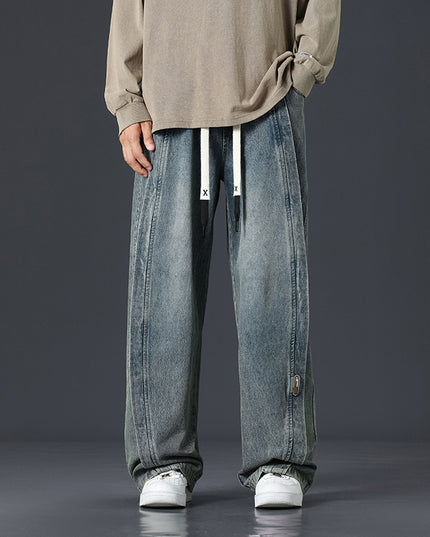 Retro Patchwork Washed Oversized Jeans Men